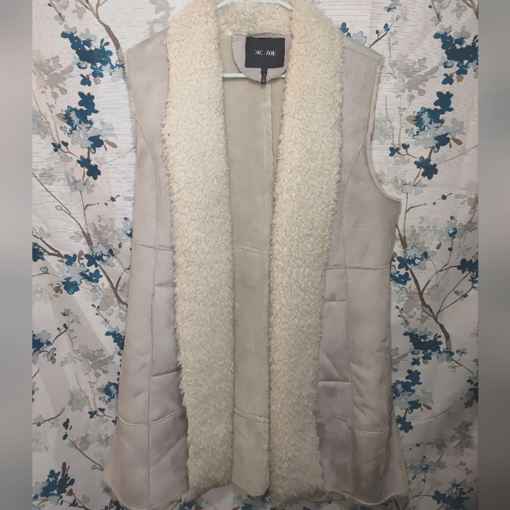 Nic+Zoe Women Faux-Suede Faux-Shearling Sleeveless Vest Coat Jacket L